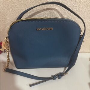 Michael Kors Navy Leather Pouch with Gold Accents